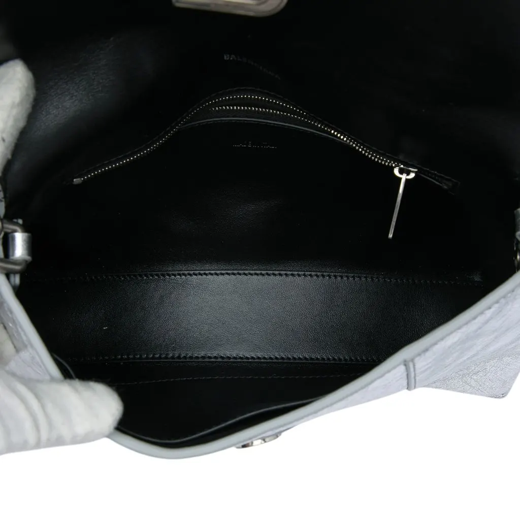 Balenciaga Metallic Crinkled Calfskin Hourglass Downtown Crossbody XS Silver Leather Very good - Model View