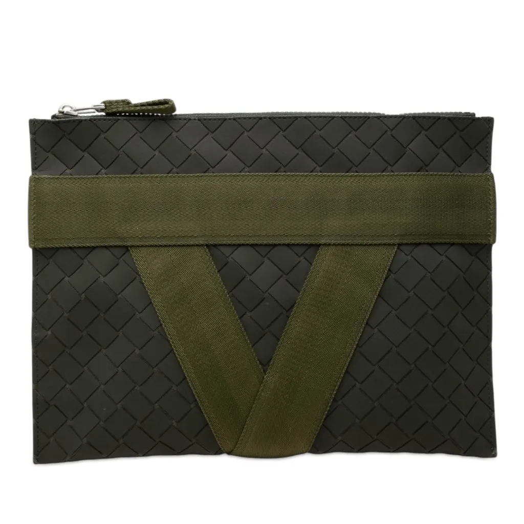 Bottega Veneta Rubber Intreccio Buffer Clutch Green Polyester Very good - Front View