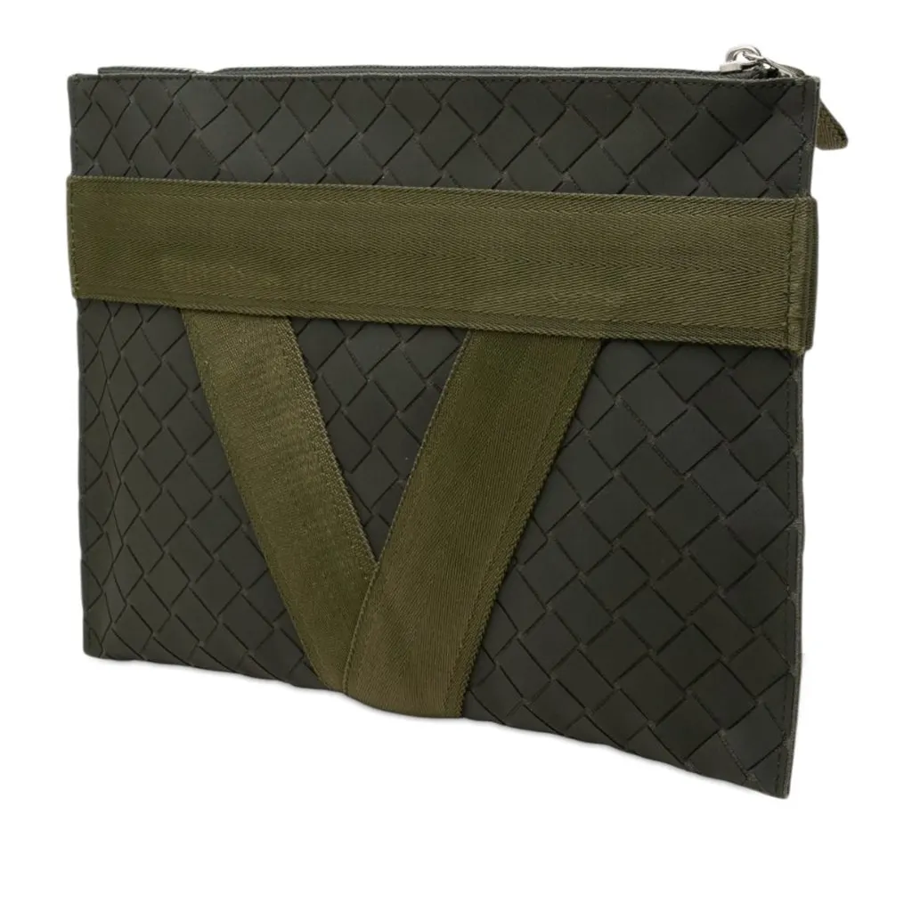 Bottega Veneta Rubber Intreccio Buffer Clutch Green Polyester Very good - Back View