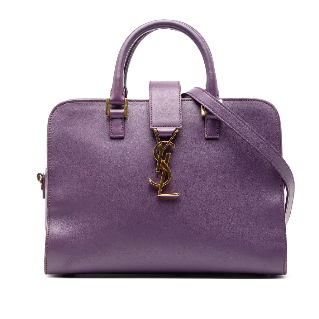 Saint Laurent Baby Leather Monogram Cabas Satchel Purple Leather Good - Front View
