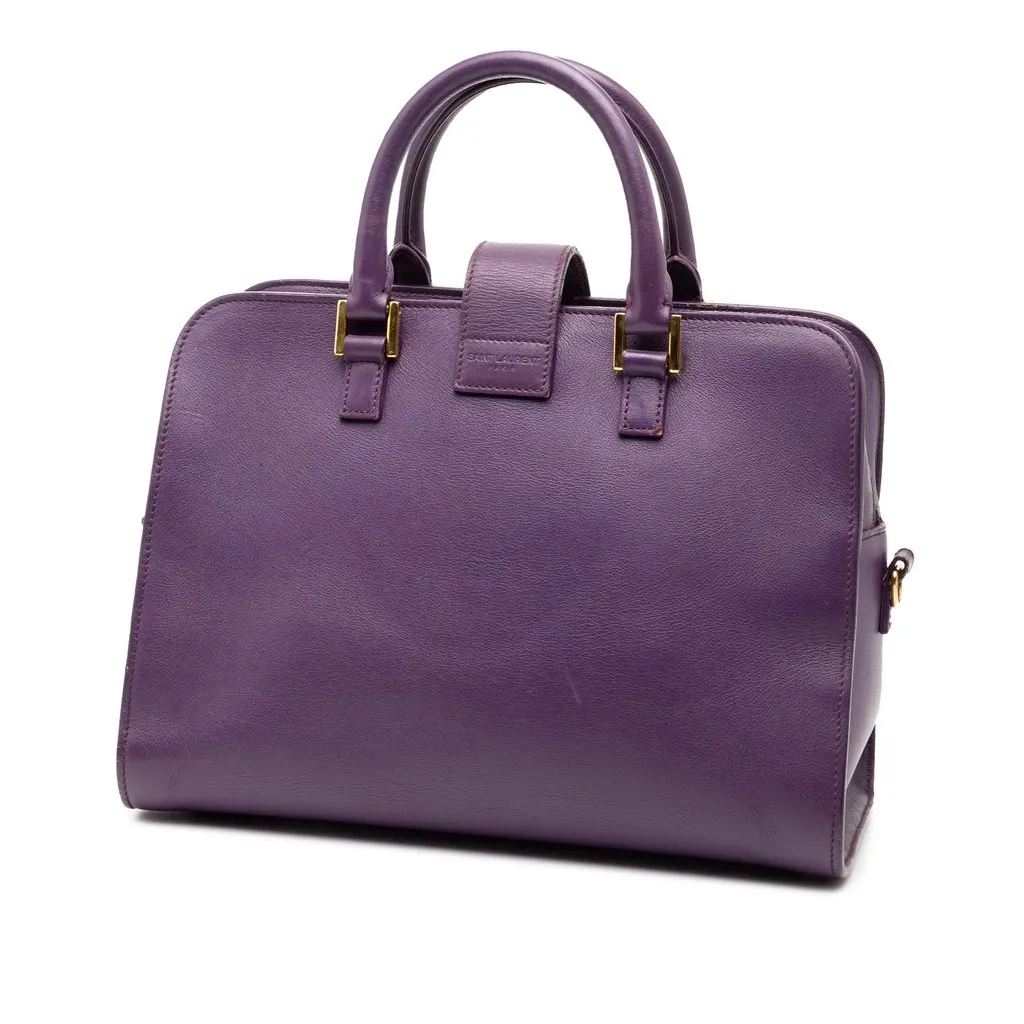 Saint Laurent Baby Leather Monogram Cabas Satchel Purple Leather Good - Back View