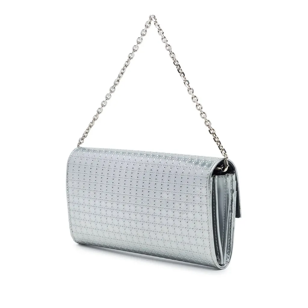 Dior Metallic Patent Microcannage Lady Dior Croisiere Wallet On Chain Silver Leather Very good - Back View