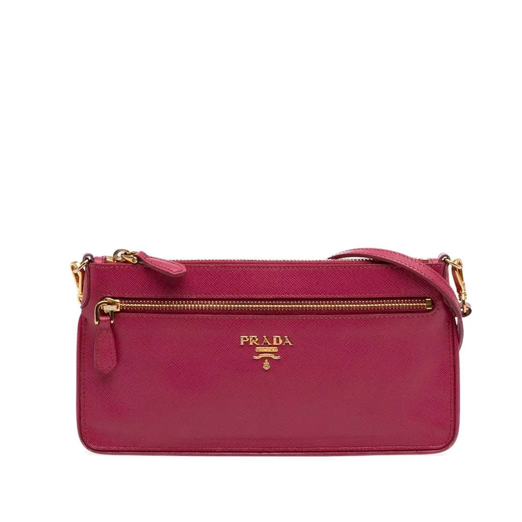 Prada Saffiano Lux Top Zip Crossbody Pink Leather Very good - Front View