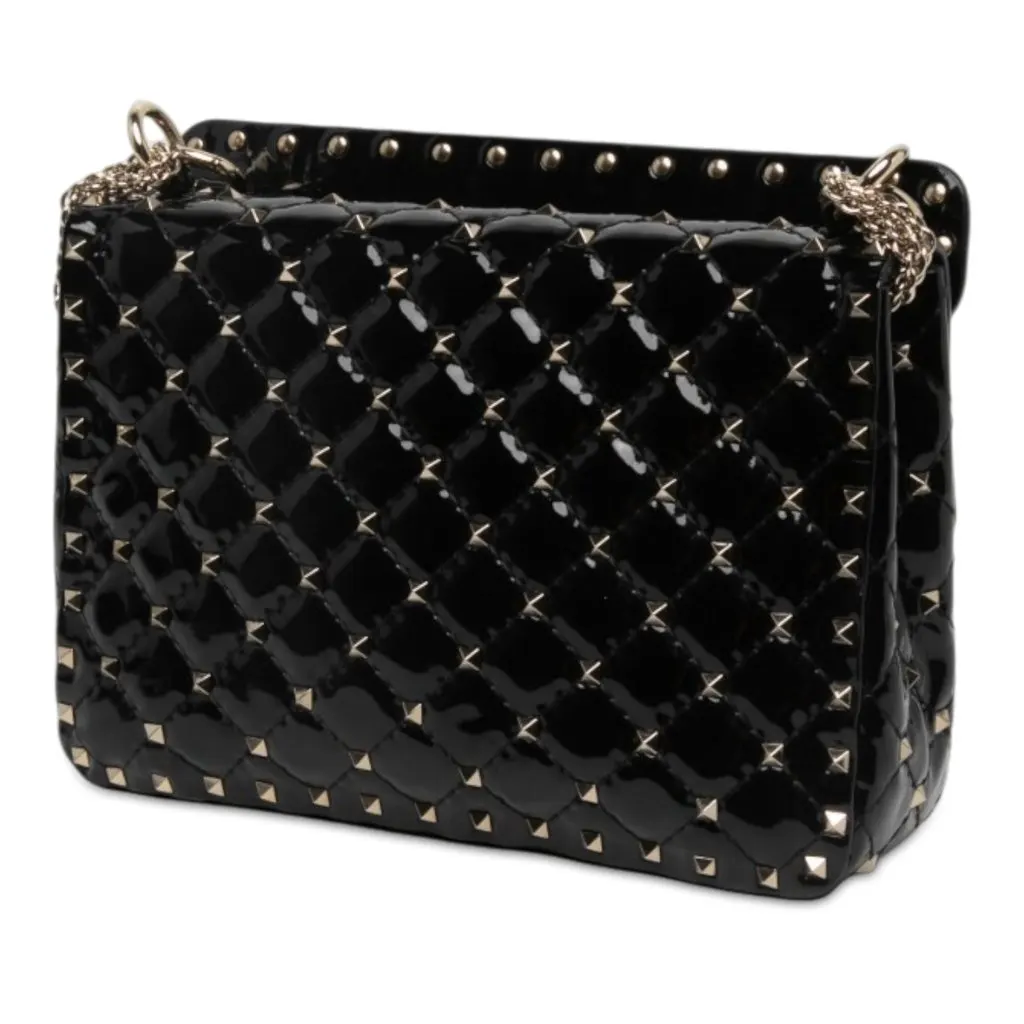 Valentino Medium Patent Rockstud Spike Satchel Black Leather Very good - Back View
