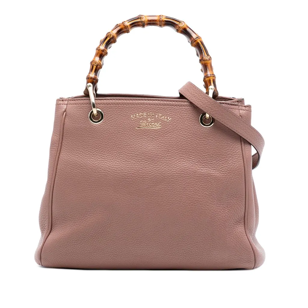 Gucci Small Calfskin Bamboo Shopper Satchel Brown Leather Very good - Front View