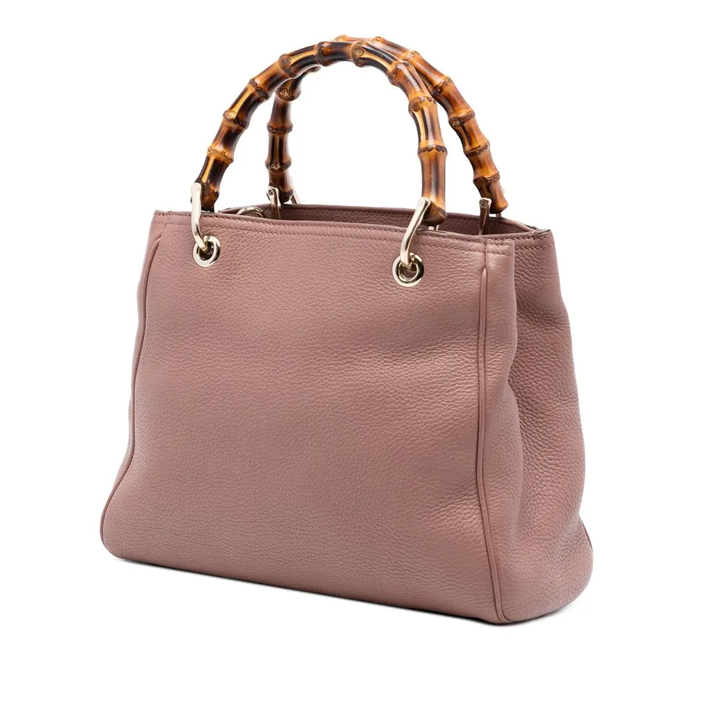 Gucci Small Calfskin Bamboo Shopper Satchel Brown Leather Very good - Back View