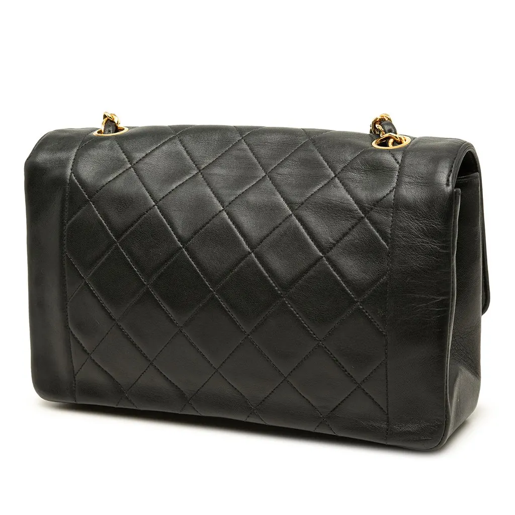 Chanel Medium Lambskin Diana Flap Black Leather Good - Back View