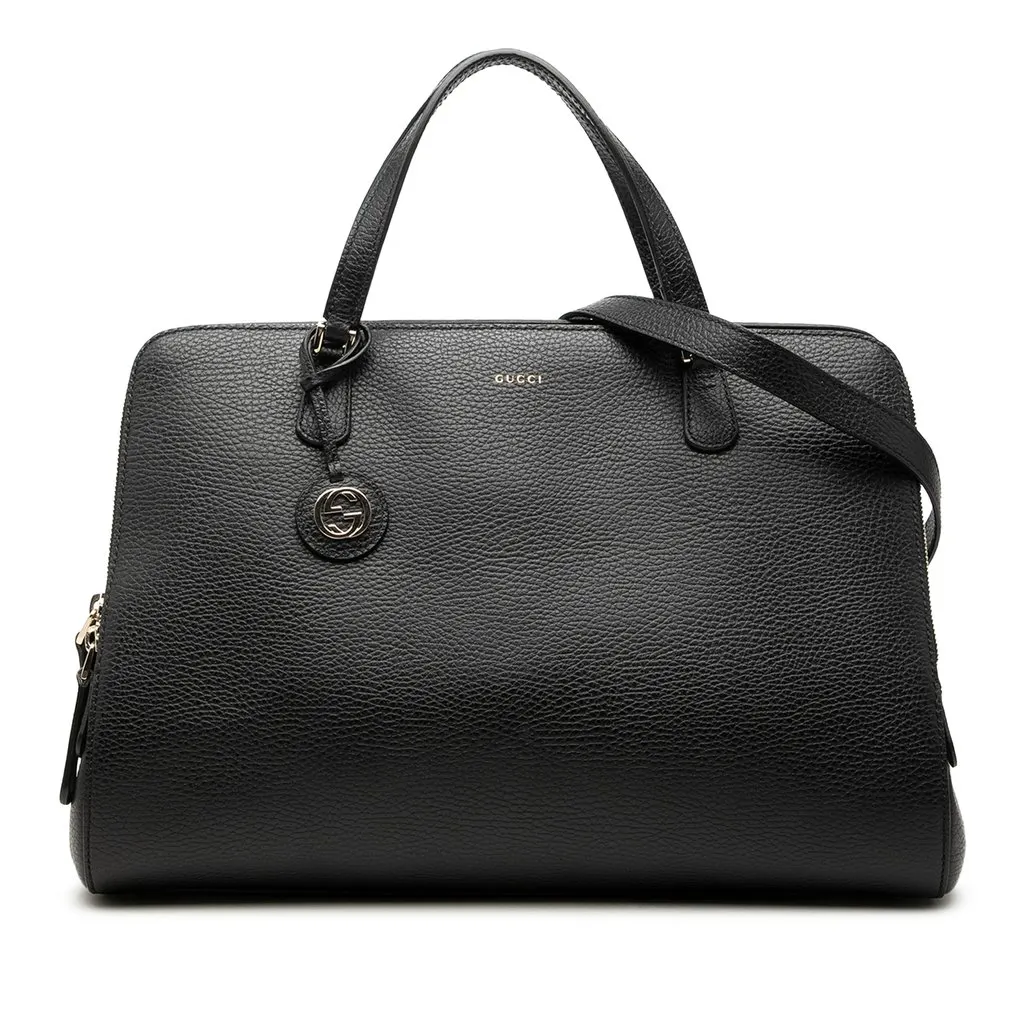 Gucci Dollar Calfskin Lady Satchel Black Leather Very good - Front View
