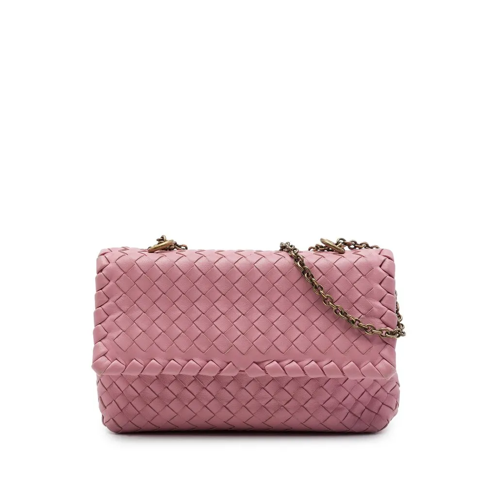 Bottega Veneta Small Nappa Intrecciato Olimpia Shoulder Bag Pink Leather Very good - Front View