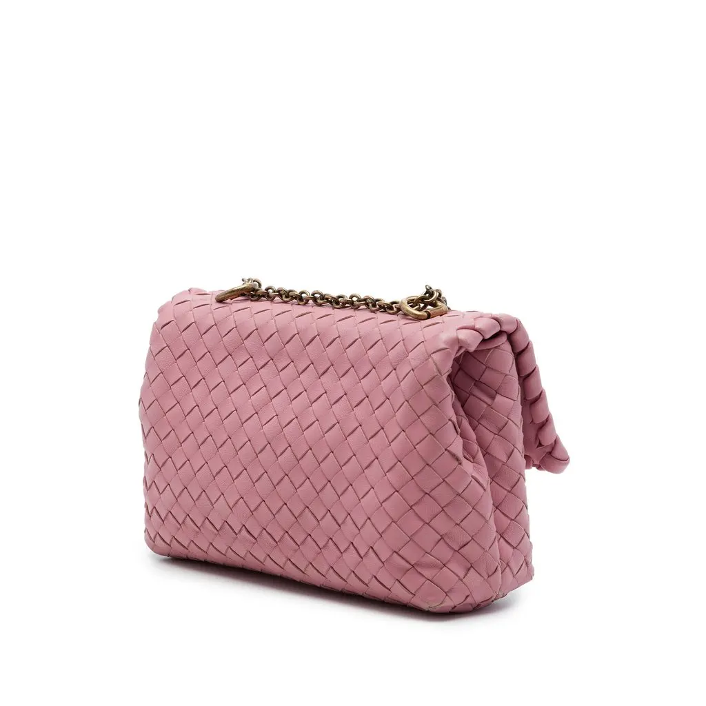 Bottega Veneta Small Nappa Intrecciato Olimpia Shoulder Bag Pink Leather Very good - Back View