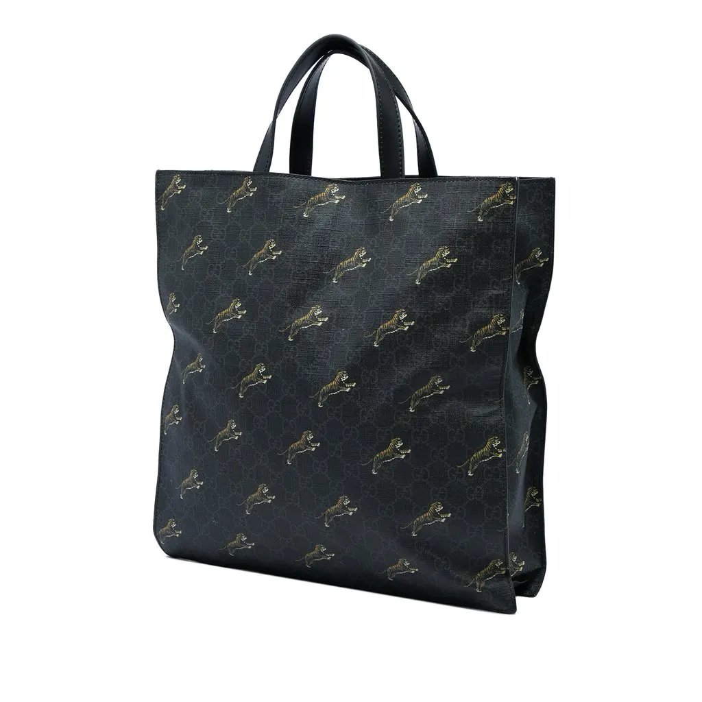 Gucci GG Supreme Web Tiger Convertible Soft Tote Black Canvas Very good - Back View