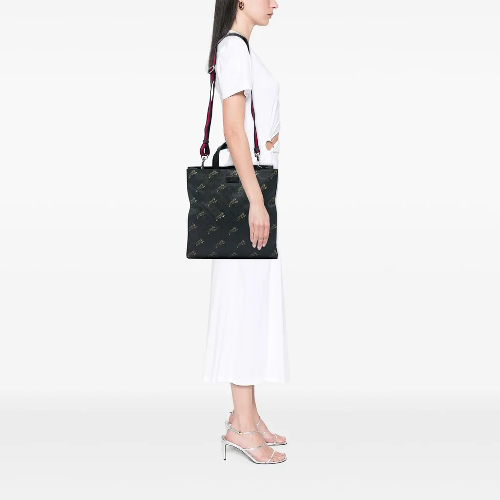 Gucci GG Supreme Web Tiger Convertible Soft Tote Black Canvas Very good - Box View