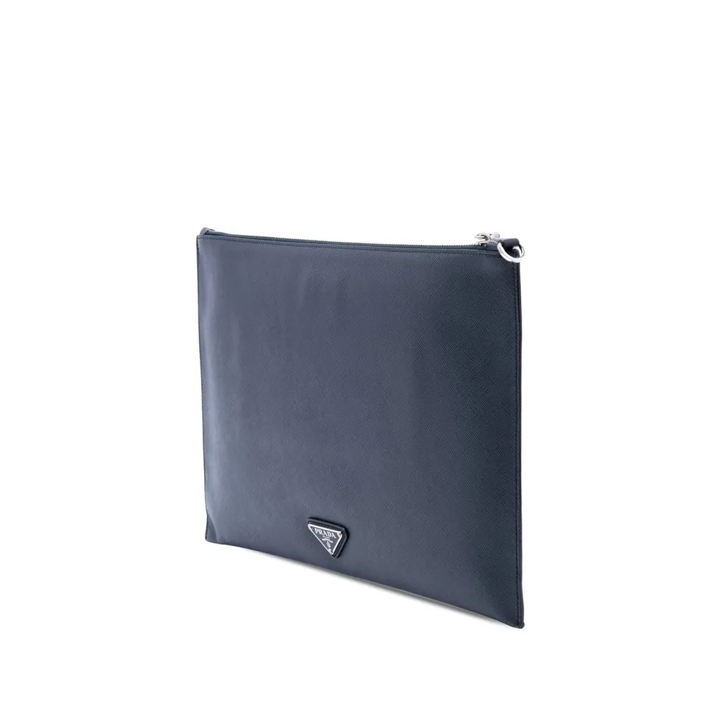 Prada Saffiano Monkey Robot Clutch Blue Leather Very good - Back View