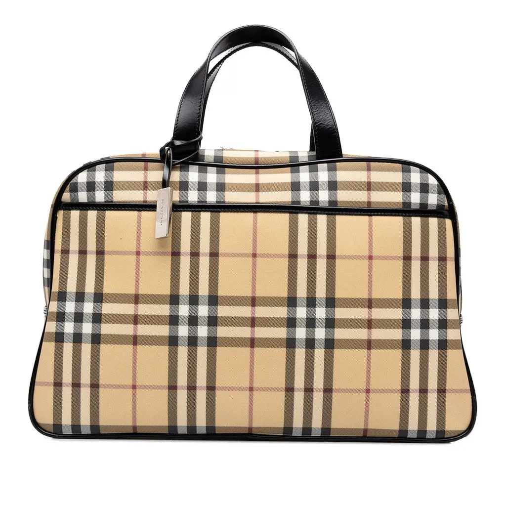 Burberry House Check Coated Canvas Travel Bag Beige Canvas Good - Front View