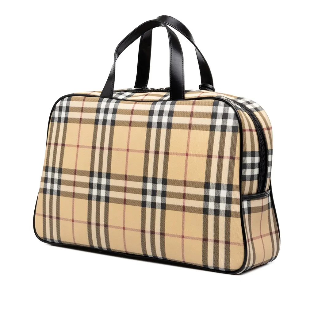 Burberry House Check Coated Canvas Travel Bag Beige Canvas Good - Back View