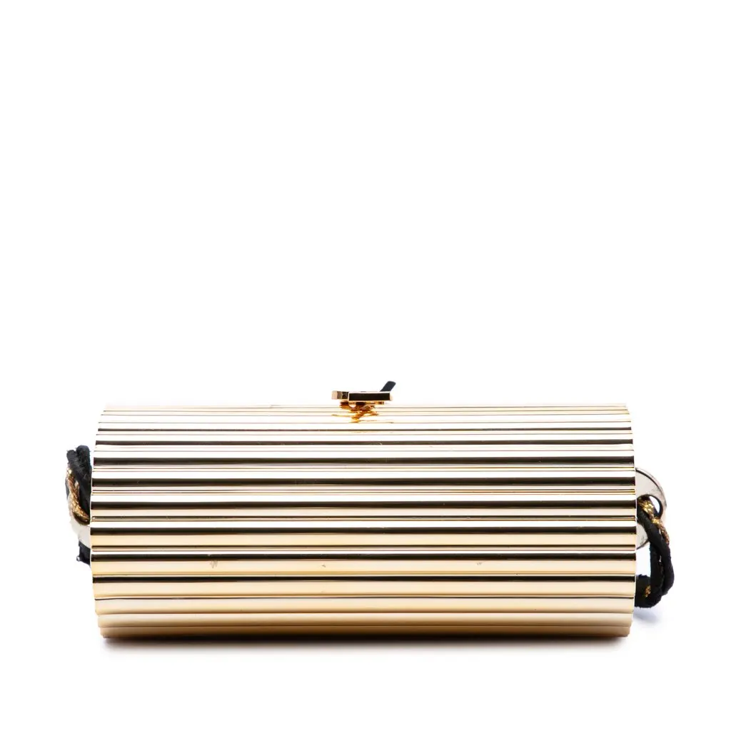 Saint Laurent Ribbed Acrylic and Lambskin Fringe Monogram Opium Box Bag Gold Plastic Very good - Inside View