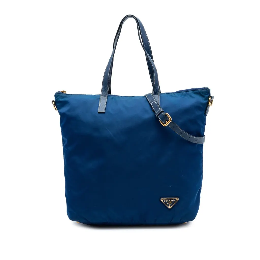 Prada Tessuto Zip Top Convertible Tote Blue Very good - Front View