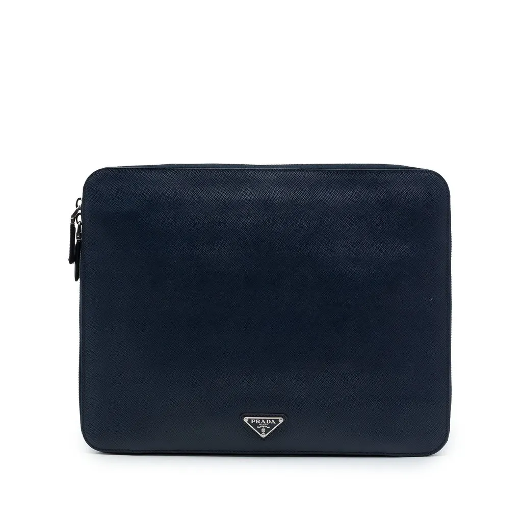 Prada Saffiano Laptop Case Blue Leather Very good - Front View