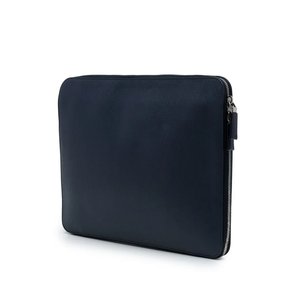 Prada Saffiano Laptop Case Blue Leather Very good - Back View