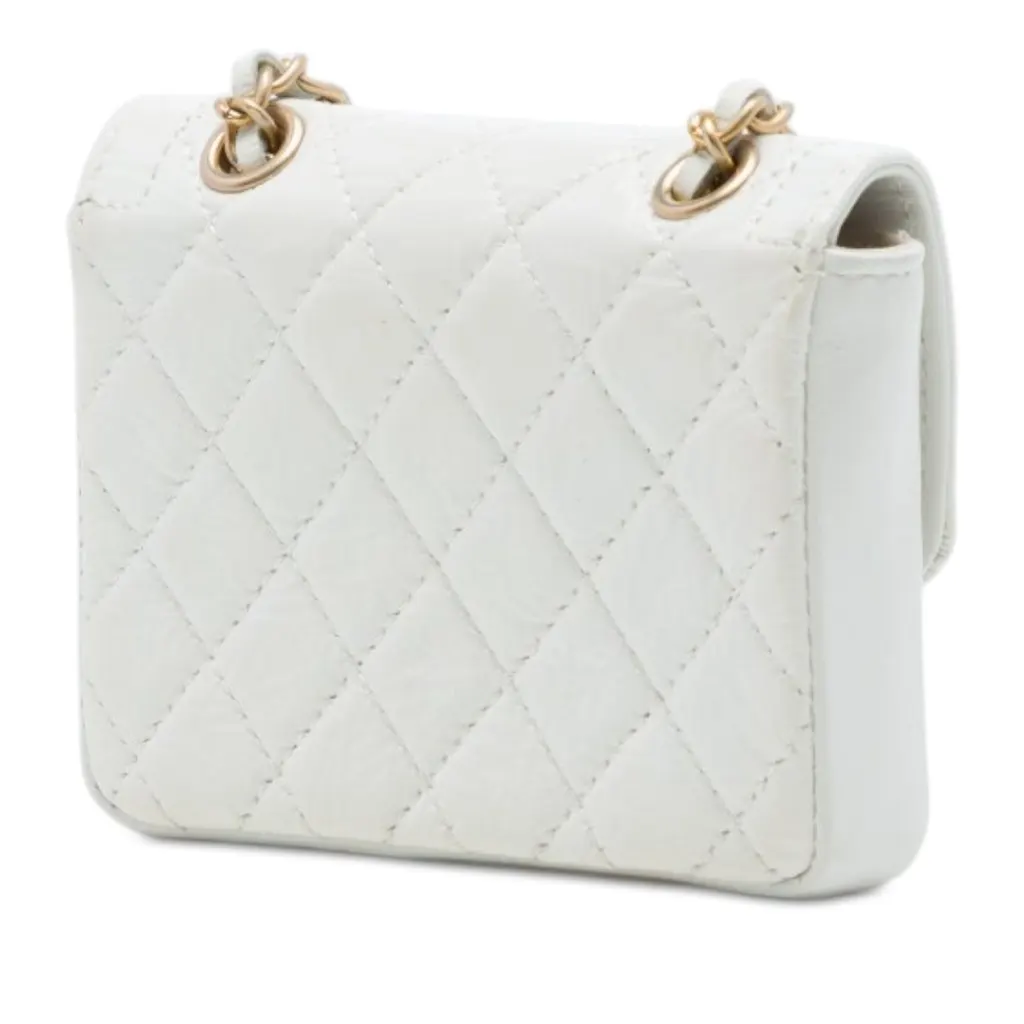 Chanel CC Quilted Shiny Aged Calfskin Waist Bag White Leather Very good - Back View