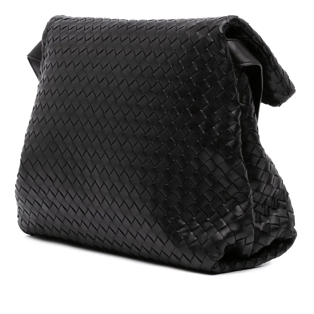 Bottega Veneta Small Nappa Intrecciato Fold Over Flap Crossbody Black Leather Never worn - Back View