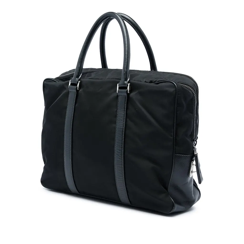 Prada Saffiano Trimmed Tessuto Business Bag Black Polyamide Good - Back View