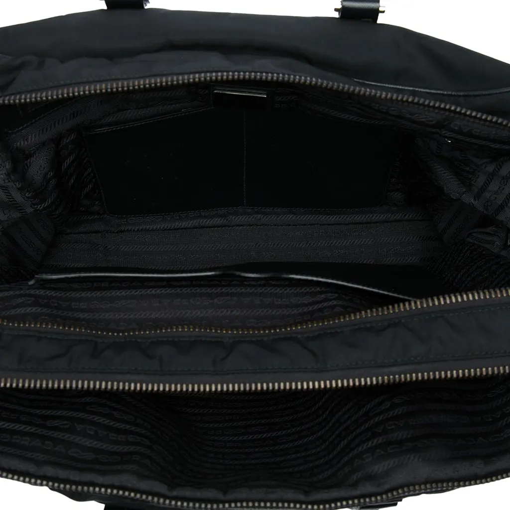 Prada Saffiano Trimmed Tessuto Business Bag Black Polyamide Good - Model View