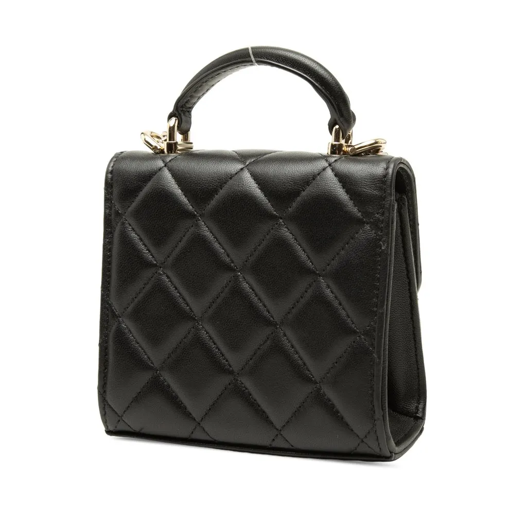 Chanel CC Quilted Lambskin Top Handle Flap Clutch With Chain Black Leather Very good - Back View