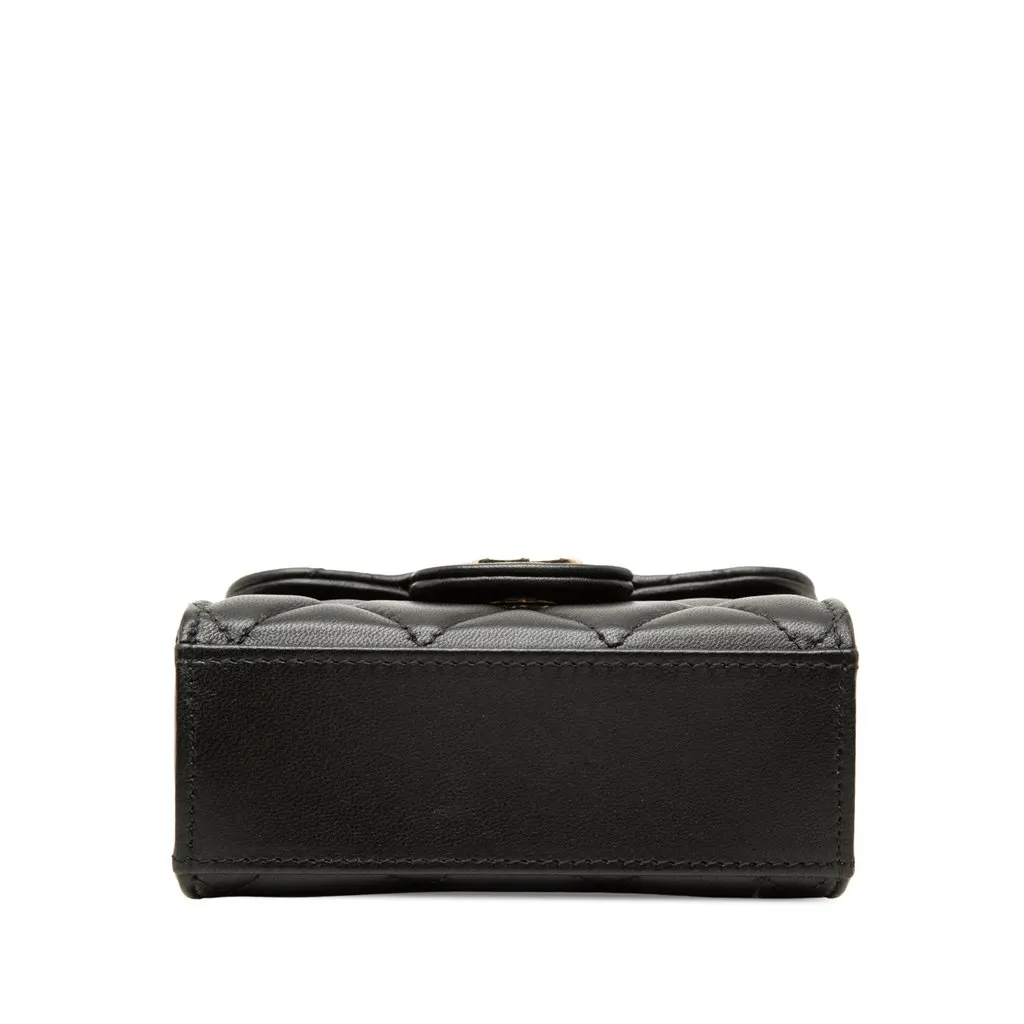 Chanel CC Quilted Lambskin Top Handle Flap Clutch With Chain Black Leather Very good - Inside View