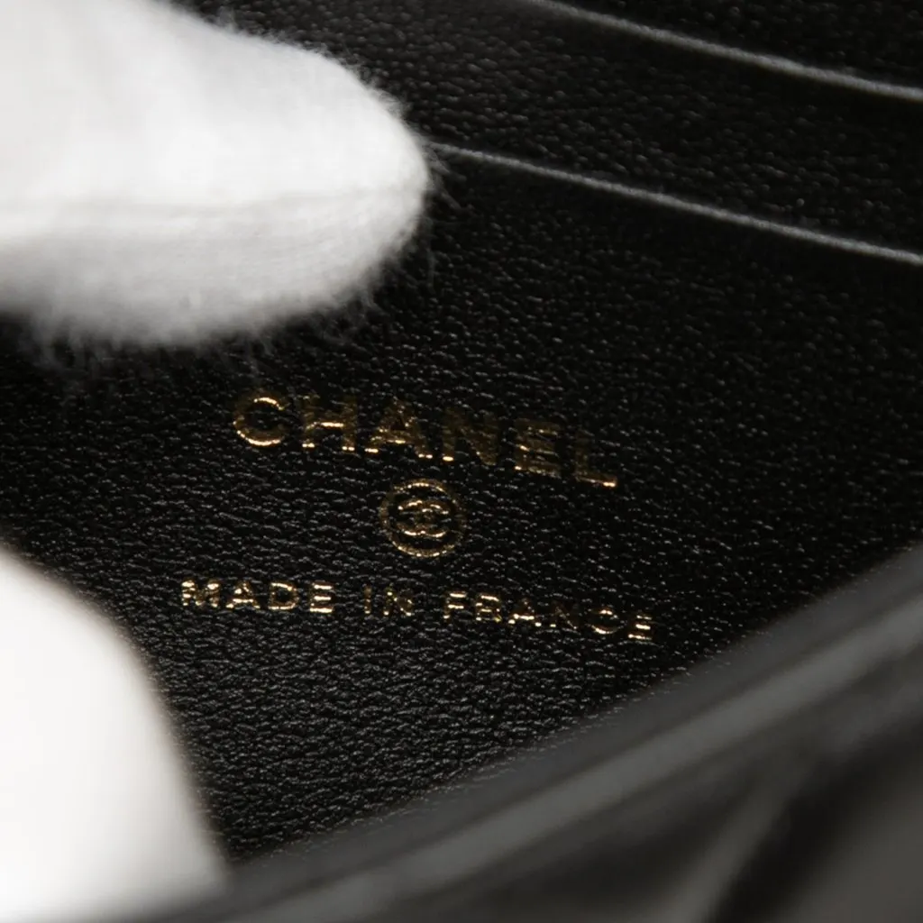 Chanel CC Quilted Lambskin Top Handle Flap Clutch With Chain Black Leather Very good - Box View