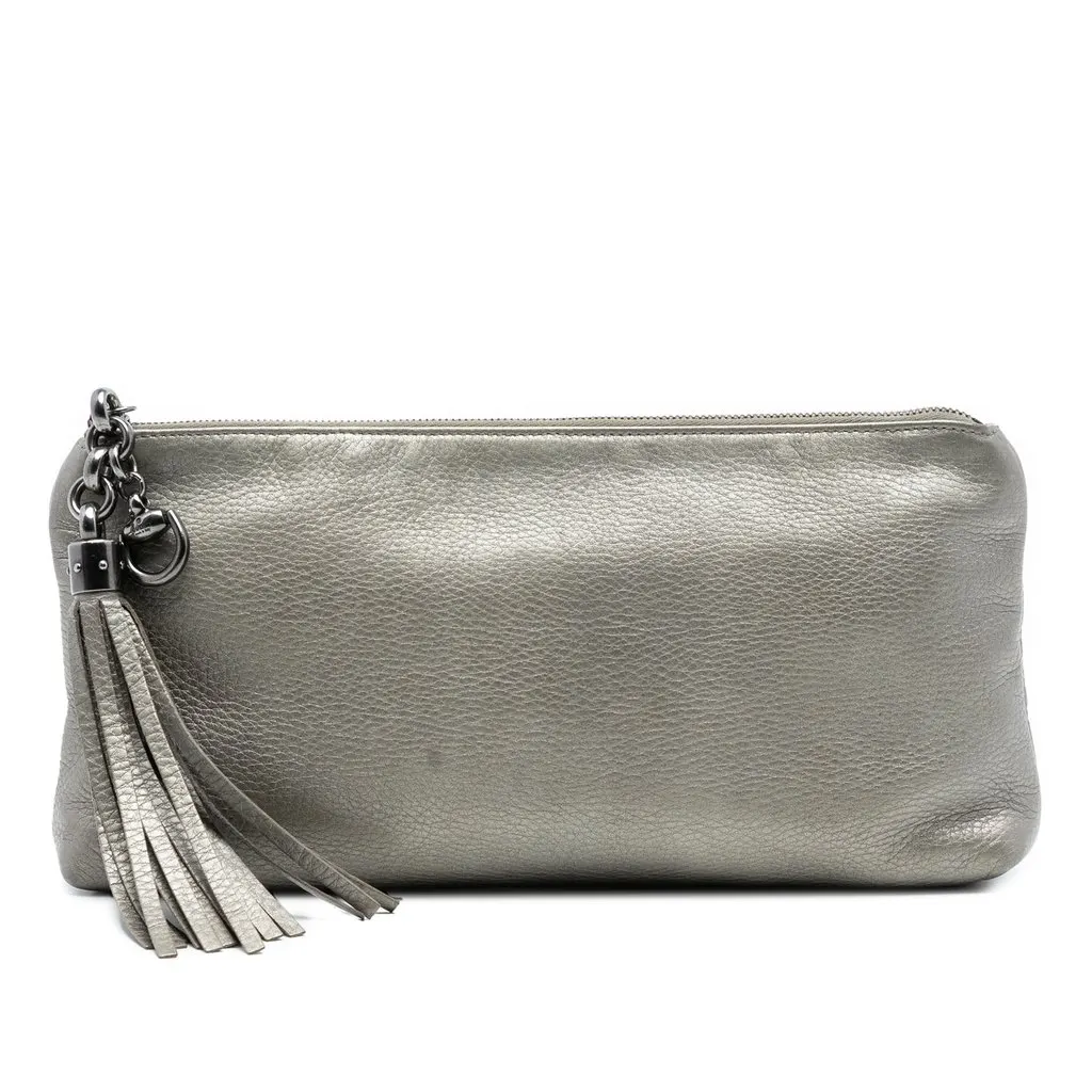 Gucci Metallic Leather Sienna Tassel Clutch Gold Leather Good - Front View