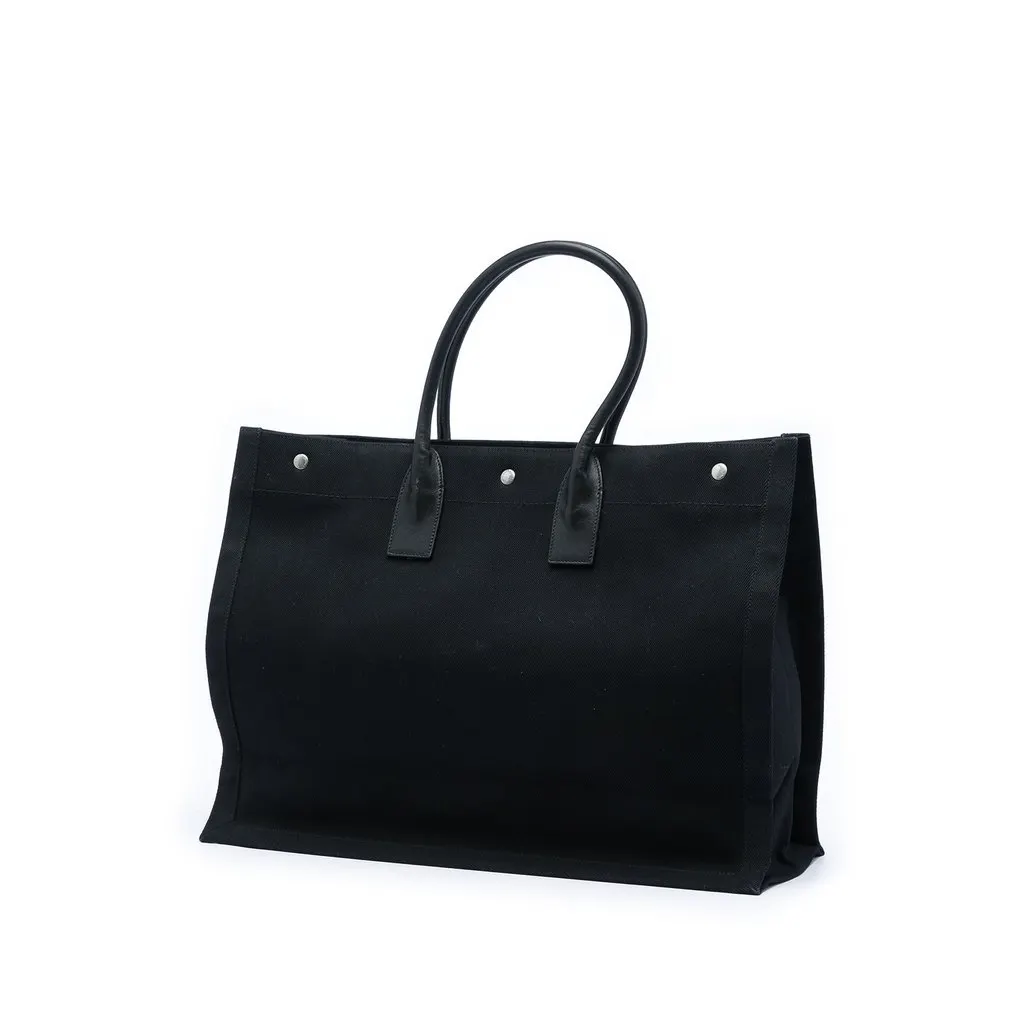Saint Laurent Large Canvas Rive Gauche Tote Black Very good - Back View