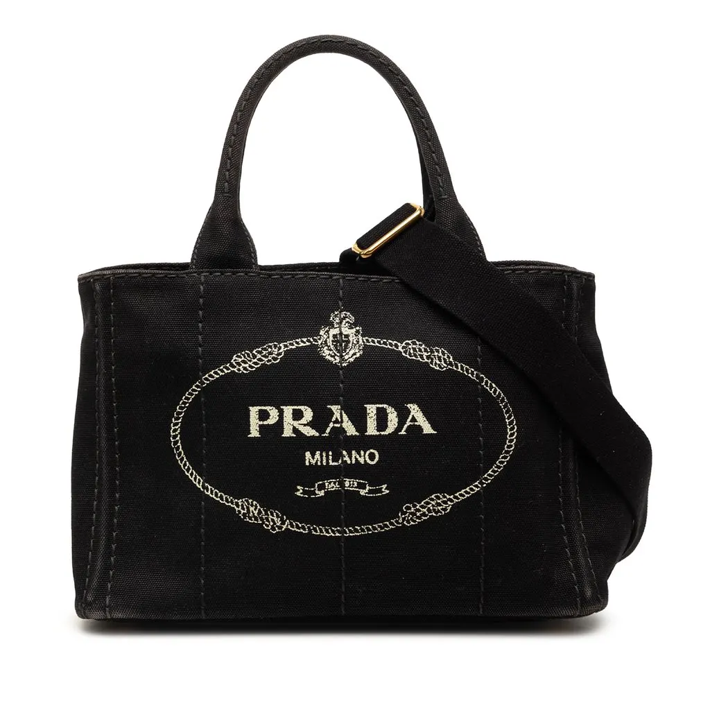Prada Small Canvas Canapa Logo Satchel Black Very good - Front View