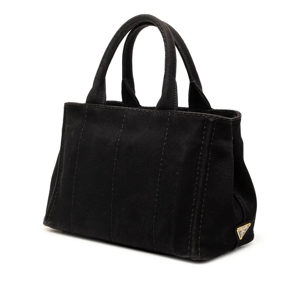 Prada Small Canvas Canapa Logo Satchel Black Very good - Back View