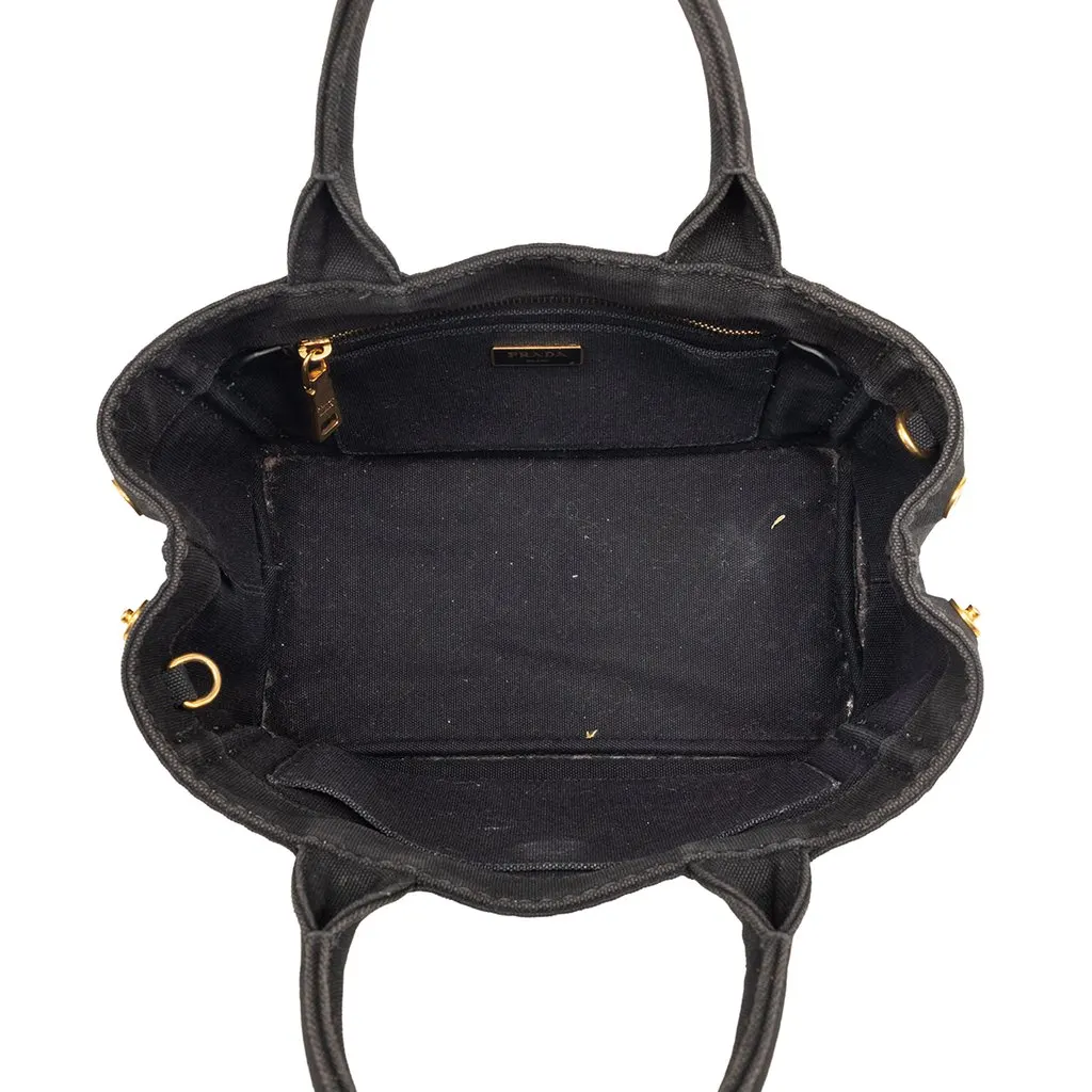 Prada Small Canvas Canapa Logo Satchel Black Very good - Model View