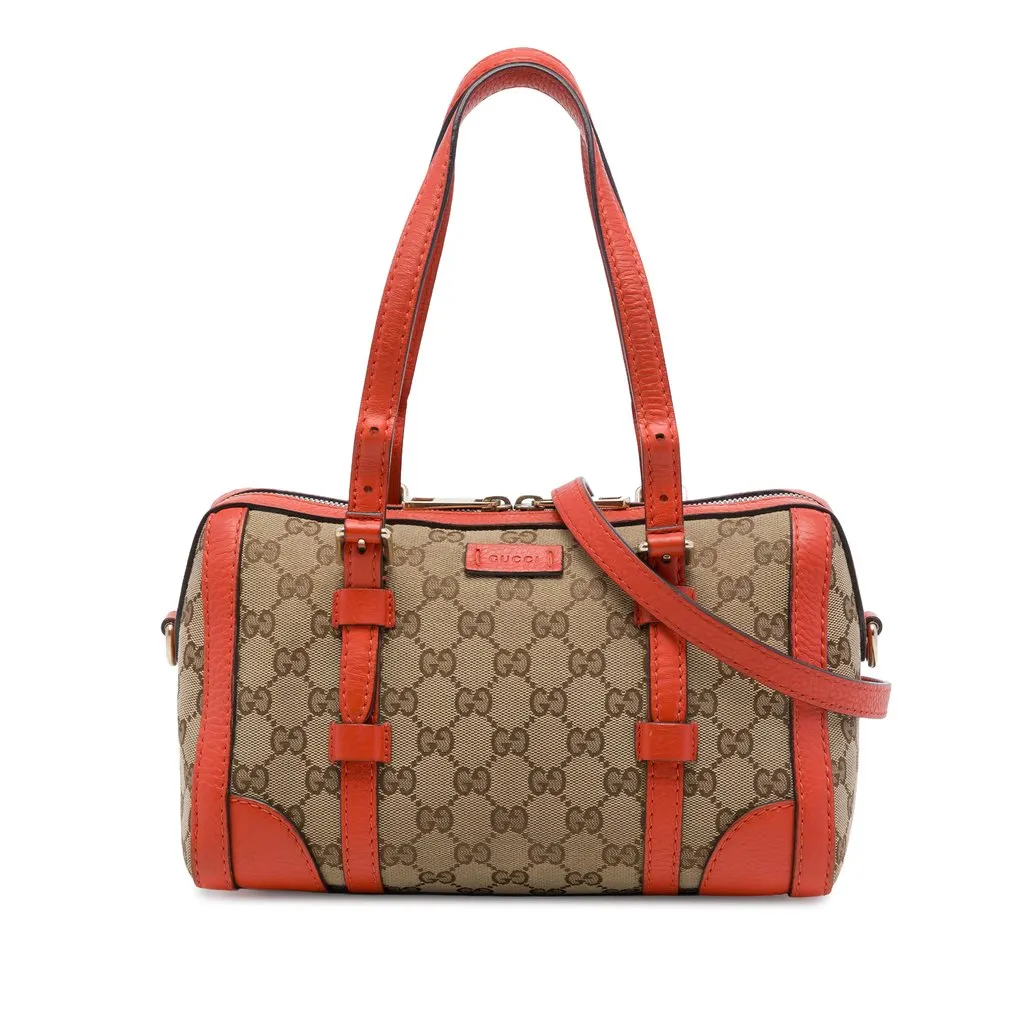 Gucci Small GG Canvas Belted Boston Bag Beige Canvas Good - Front View