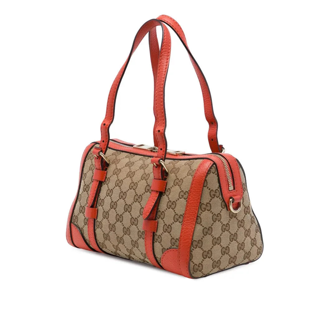 Gucci Small GG Canvas Belted Boston Bag Beige Canvas Good - Back View
