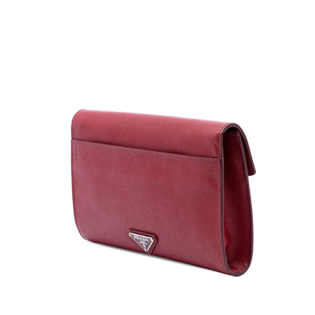 Prada Saffiano Envelope Pushlock Clutch Red Leather Very good - Back View