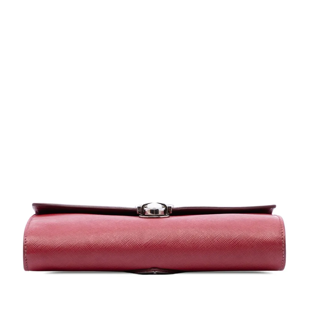 Prada Saffiano Envelope Pushlock Clutch Red Leather Very good - Inside View