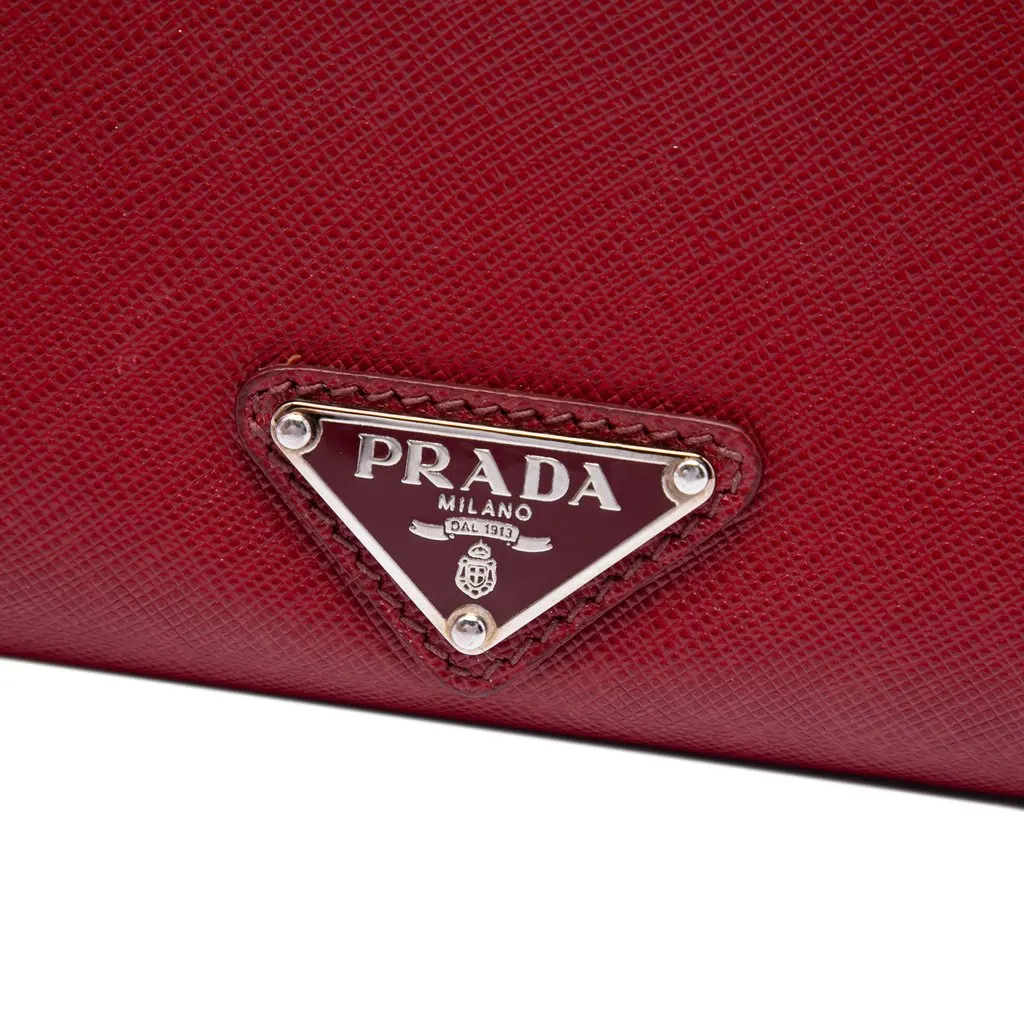 Prada Saffiano Envelope Pushlock Clutch Red Leather Very good - Box View