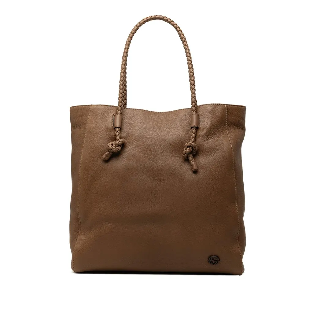Gucci Calfskin Braided Handle Tote Brown Leather Very good - Front View