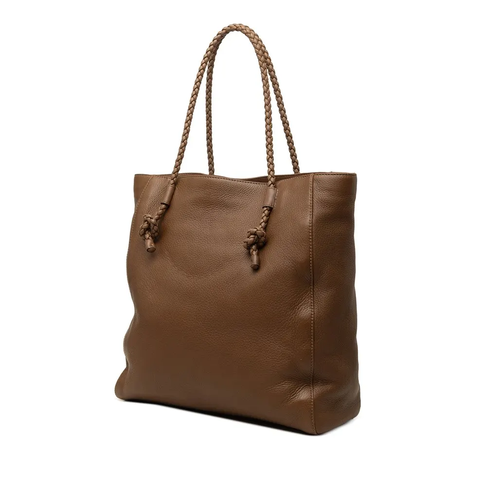 Gucci Calfskin Braided Handle Tote Brown Leather Very good - Back View