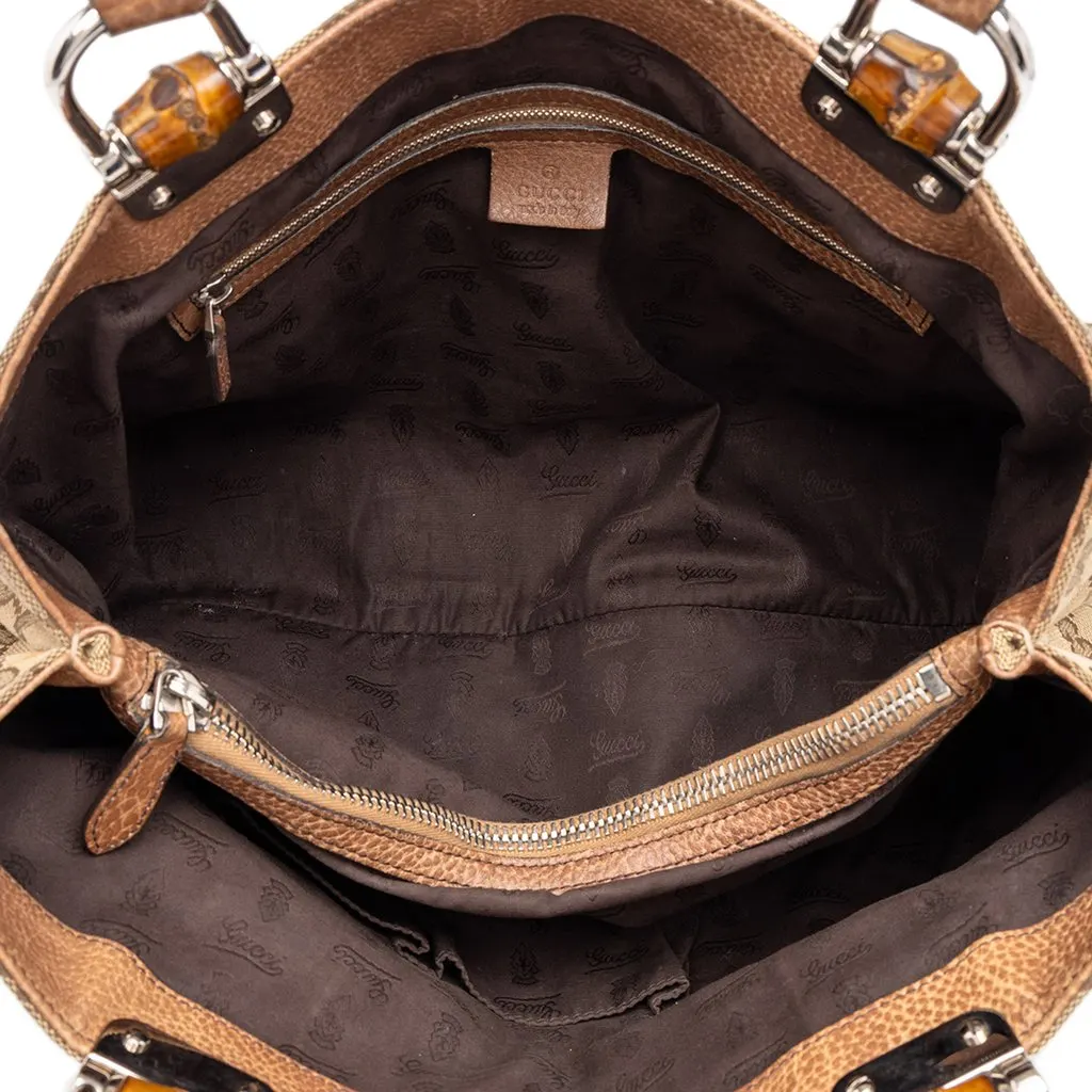 Gucci Medium GG Canvas Bamboo Libeccio Tote Beige Canvas Good - Model View