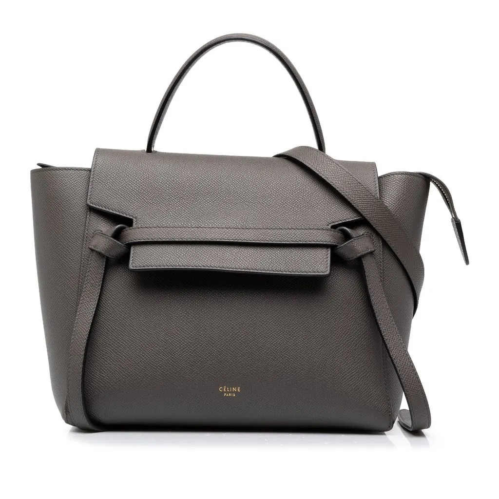 Celine Micro Grained Calfskin Belt Bag Grey Leather Very good - Front View