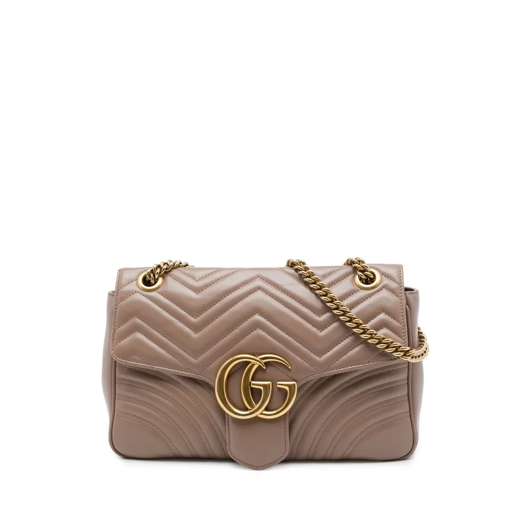 Gucci Large GG Marmont Matelasse Calfskin Shoulder Bag Brown Leather Very good - Front View