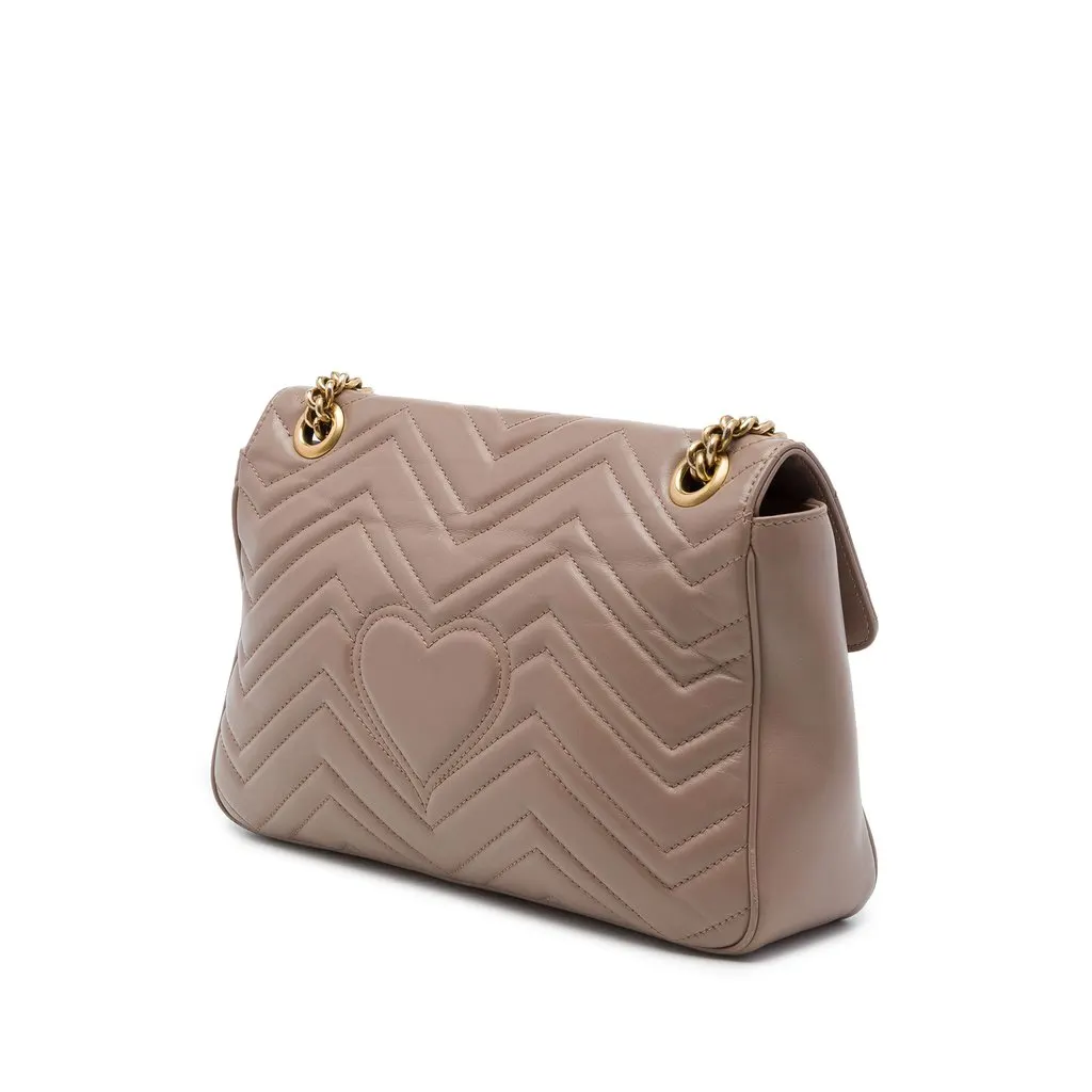 Gucci Large GG Marmont Matelasse Calfskin Shoulder Bag Brown Leather Very good - Back View
