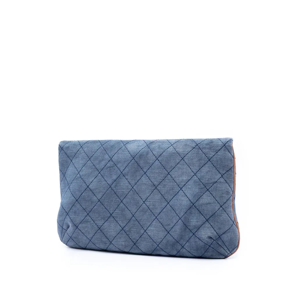 Chanel CC Quilted Denim Foldover Clutch Blue Very good - Back View