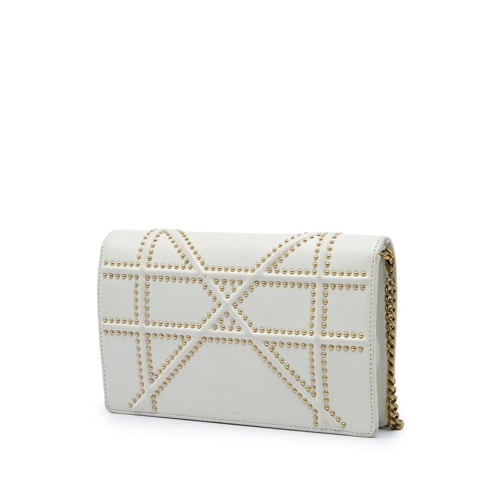 Dior Studded Calfskin Diorama Wallet on Chain White Leather Very good - Back View