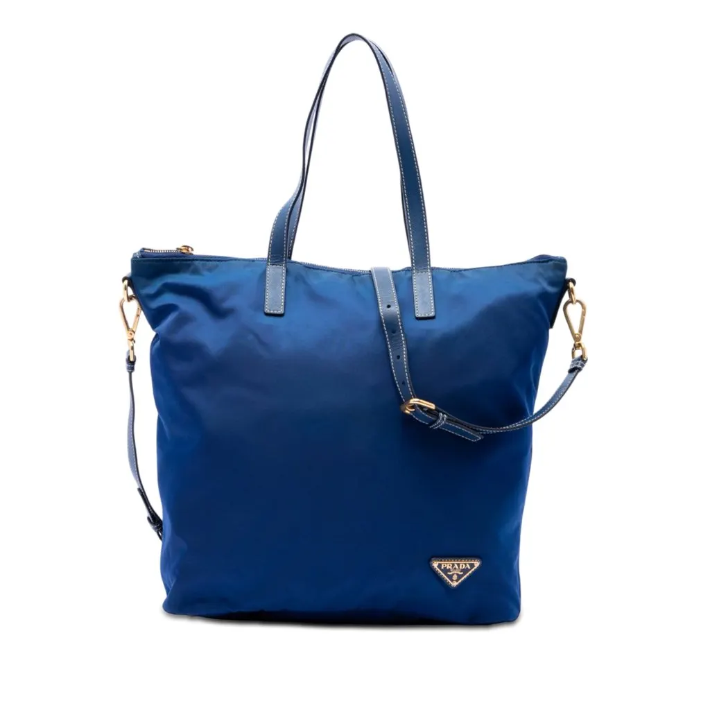 Prada Tessuto Zip Top Convertible Tote Blue Very good - Front View