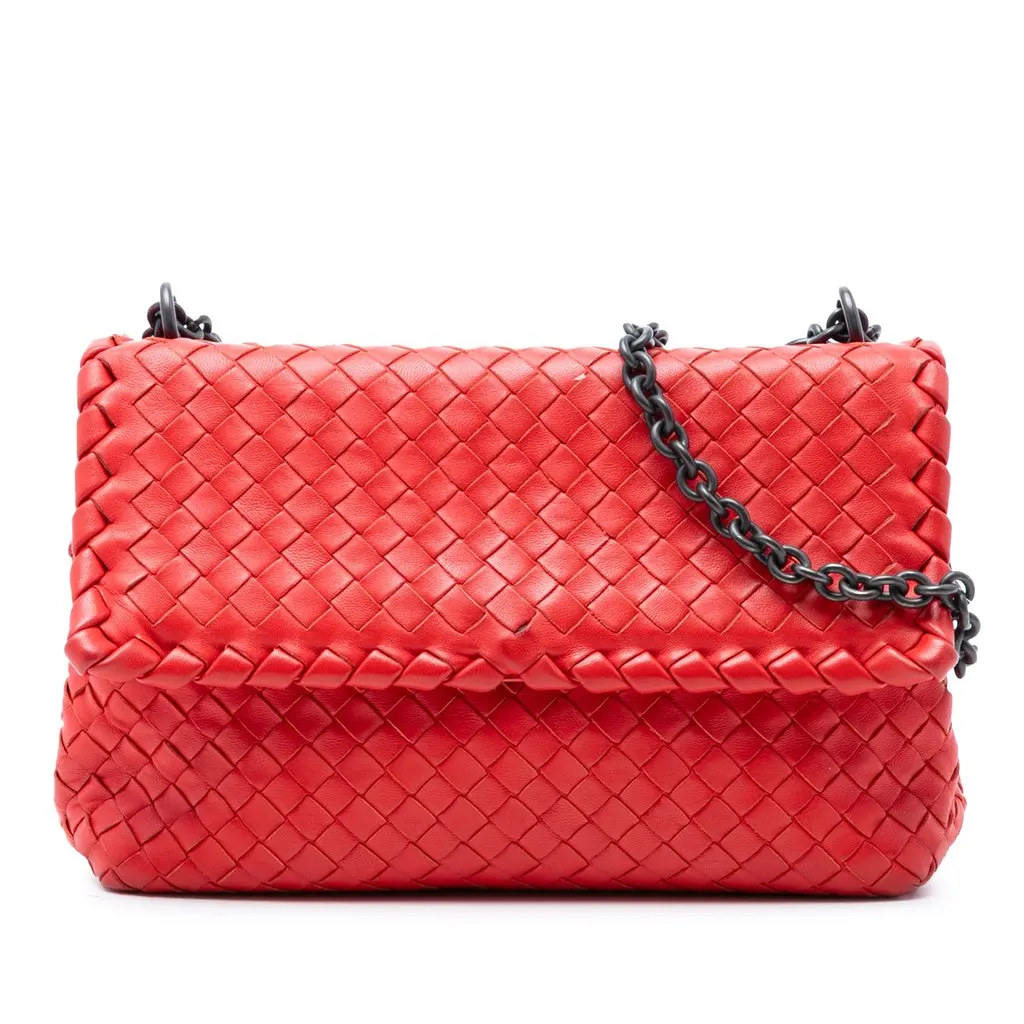 Bottega Veneta Small Nappa Intrecciato Olimpia Shoulder Bag Red Leather Very good - Front View